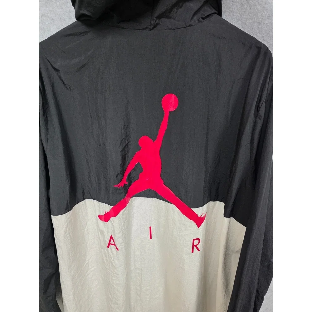 Jordan Windbreaker Men XXL Black White Jumpman Air Hooded Full Zip Sport Jacket